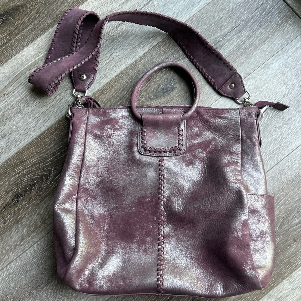 HOBO INTERNATIONAL Sheila East West Tote Satchel Bag Nubuck Leather Purple